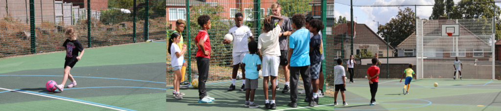 Young people playing football at Birmingham PlayZone